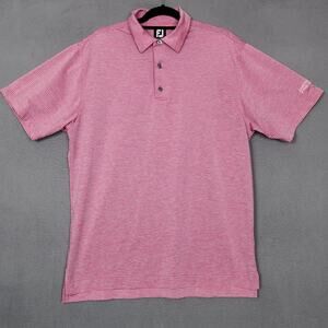 FootJoy Polo Shirt Mens Large Pink Stripe Lake Forest Bank Golf Performance